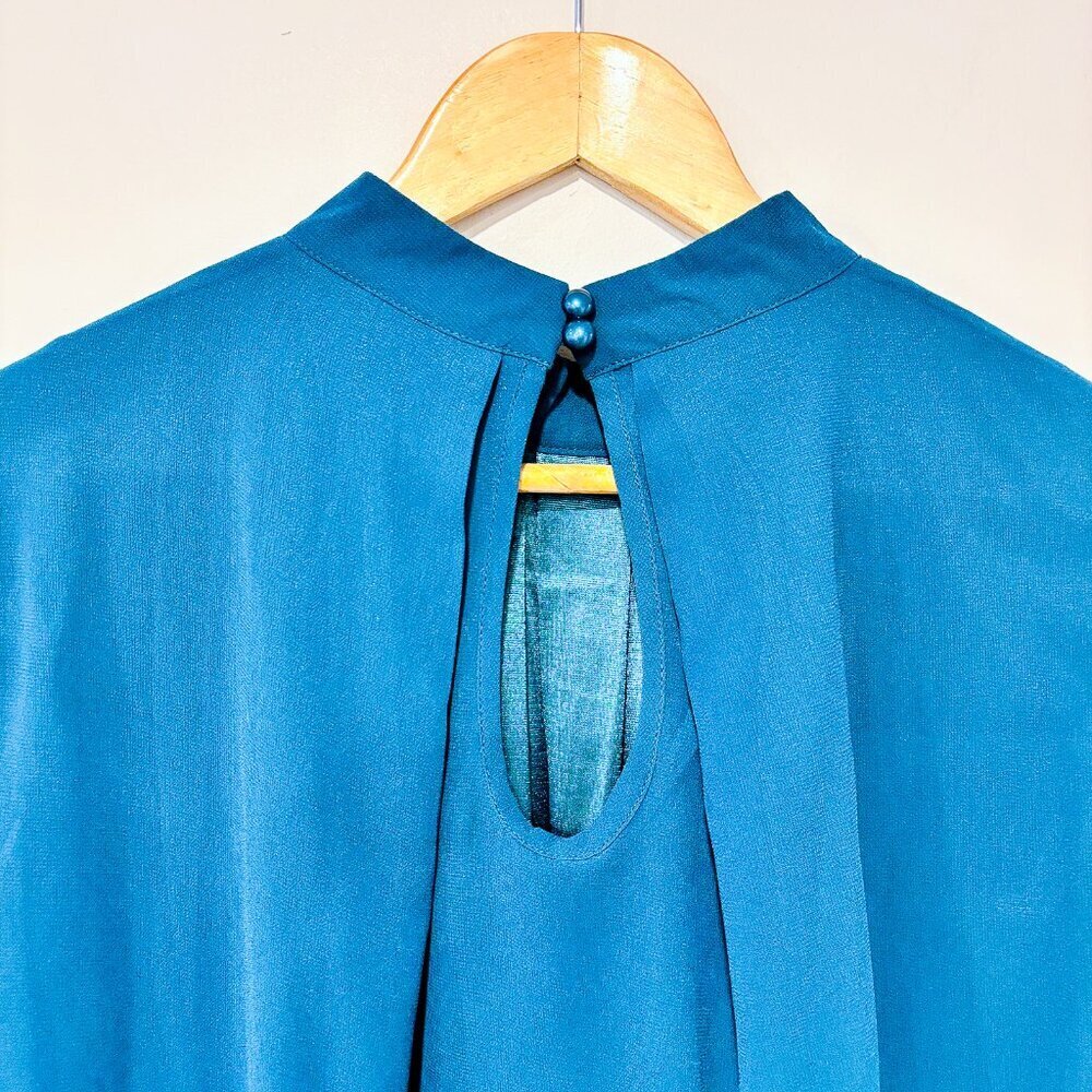 SoTeer Teal  flowing top with high neck - Picture 2 of 6